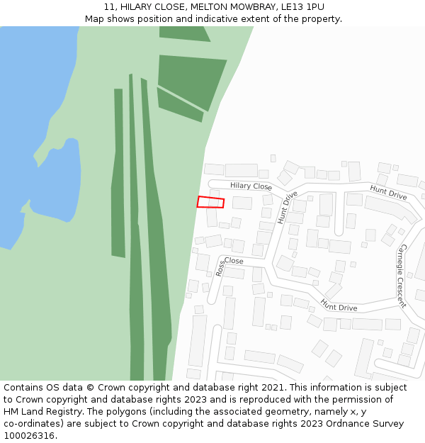 11, HILARY CLOSE, MELTON MOWBRAY, LE13 1PU: Location map and indicative extent of plot