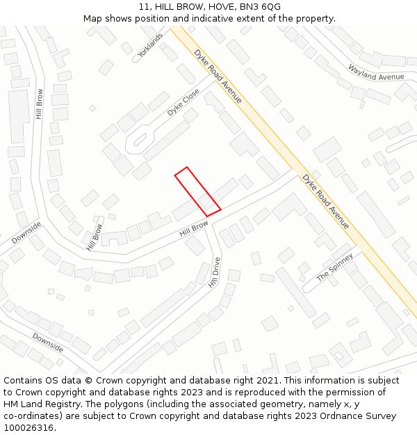 11, HILL BROW, HOVE, BN3 6QG: Location map and indicative extent of plot