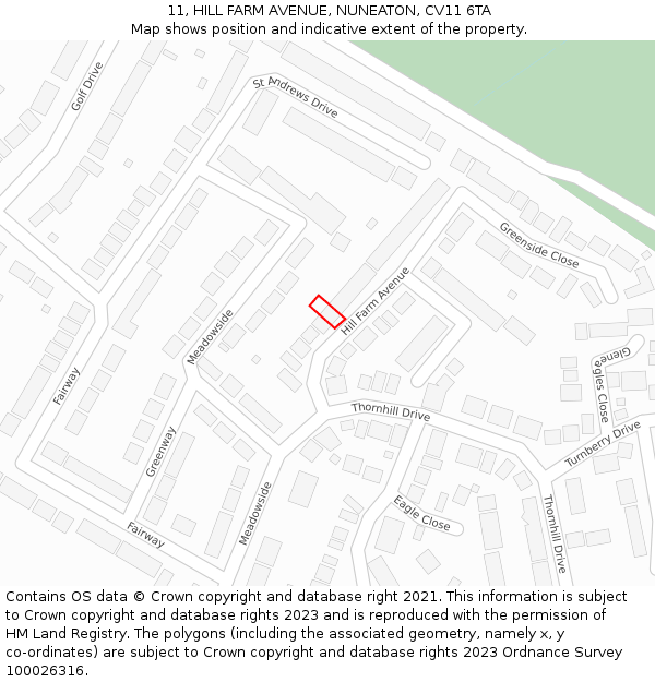 11, HILL FARM AVENUE, NUNEATON, CV11 6TA: Location map and indicative extent of plot