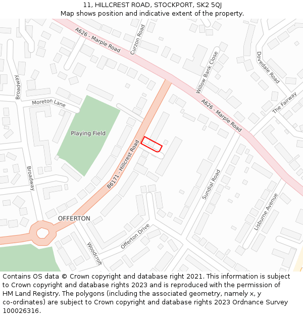 11, HILLCREST ROAD, STOCKPORT, SK2 5QJ: Location map and indicative extent of plot