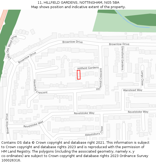 11, HILLFIELD GARDENS, NOTTINGHAM, NG5 5BA: Location map and indicative extent of plot