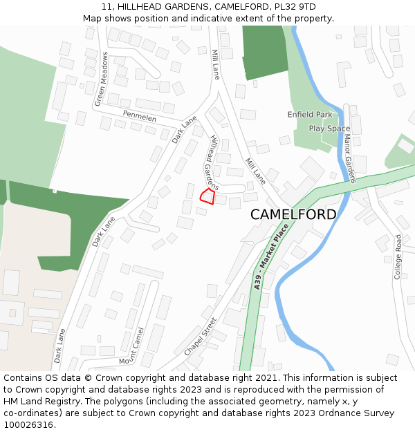 11, HILLHEAD GARDENS, CAMELFORD, PL32 9TD: Location map and indicative extent of plot