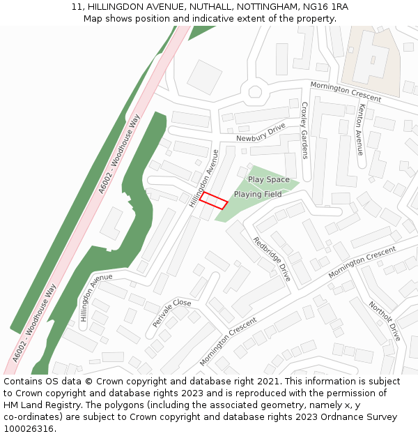 11, HILLINGDON AVENUE, NUTHALL, NOTTINGHAM, NG16 1RA: Location map and indicative extent of plot