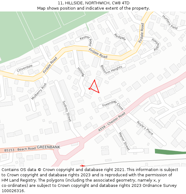 11, HILLSIDE, NORTHWICH, CW8 4TD: Location map and indicative extent of plot