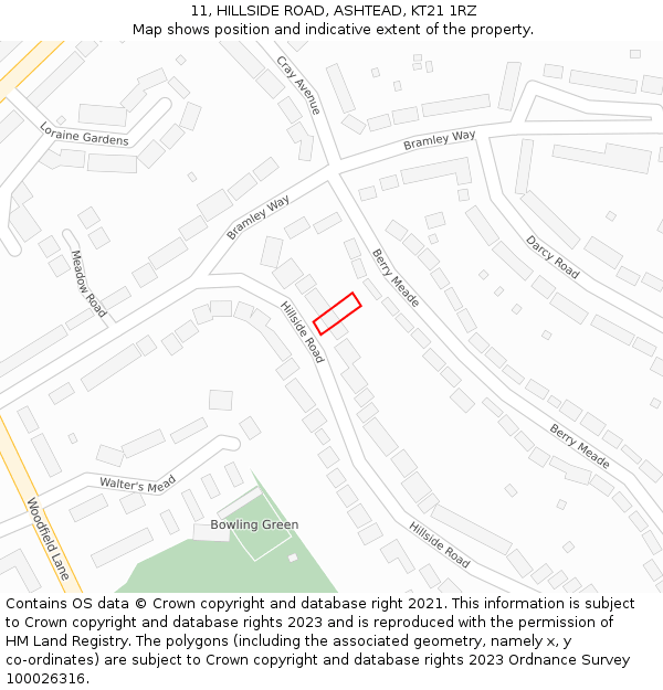 11, HILLSIDE ROAD, ASHTEAD, KT21 1RZ: Location map and indicative extent of plot