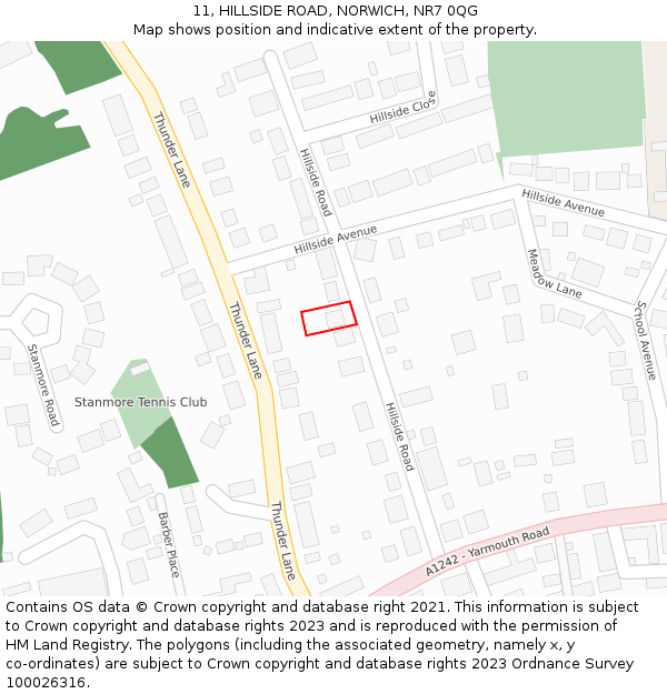 11, HILLSIDE ROAD, NORWICH, NR7 0QG: Location map and indicative extent of plot