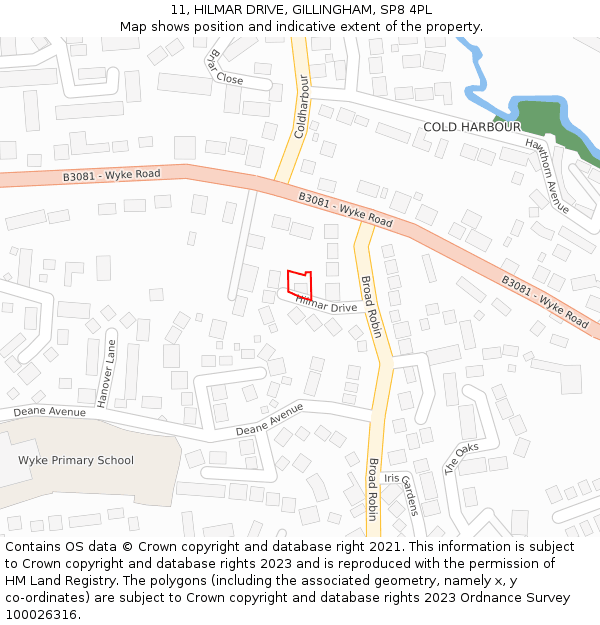 11, HILMAR DRIVE, GILLINGHAM, SP8 4PL: Location map and indicative extent of plot