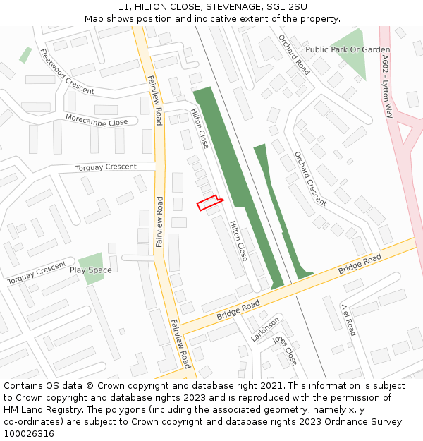 11, HILTON CLOSE, STEVENAGE, SG1 2SU: Location map and indicative extent of plot