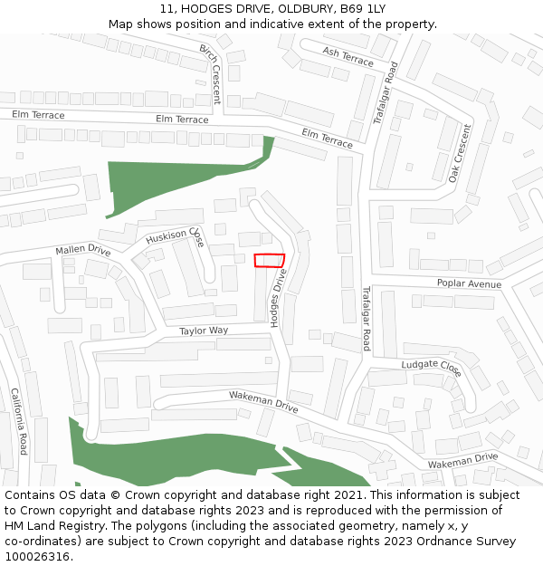11, HODGES DRIVE, OLDBURY, B69 1LY: Location map and indicative extent of plot