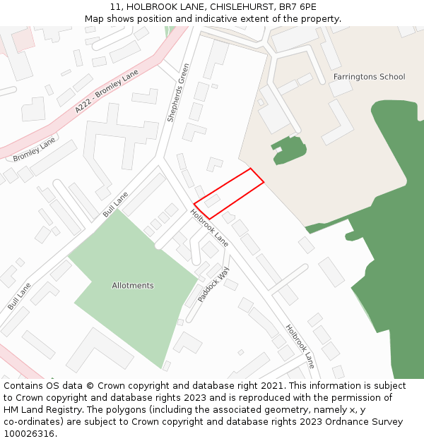 11, HOLBROOK LANE, CHISLEHURST, BR7 6PE: Location map and indicative extent of plot