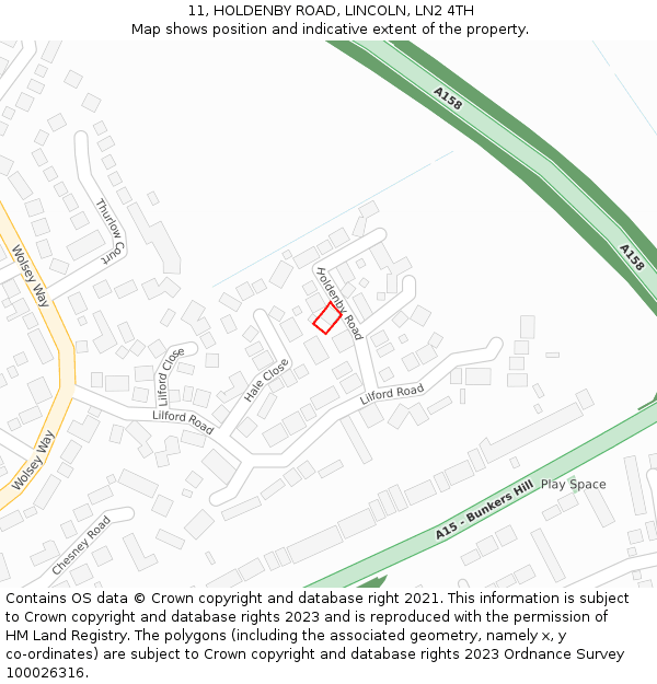 11, HOLDENBY ROAD, LINCOLN, LN2 4TH: Location map and indicative extent of plot