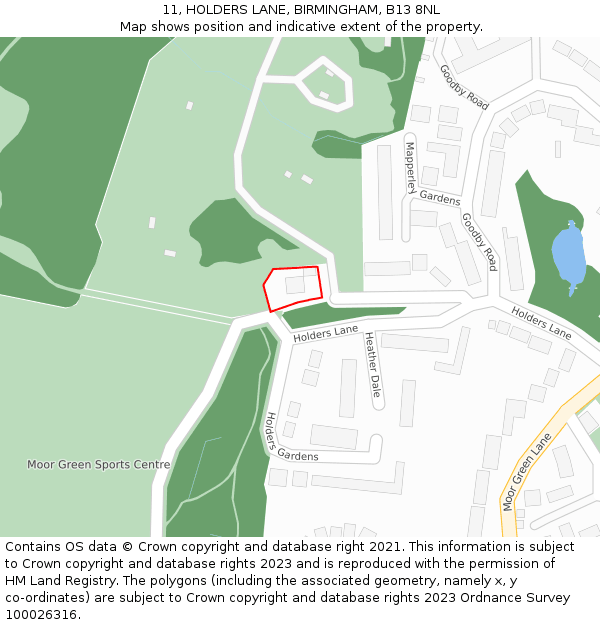 11, HOLDERS LANE, BIRMINGHAM, B13 8NL: Location map and indicative extent of plot