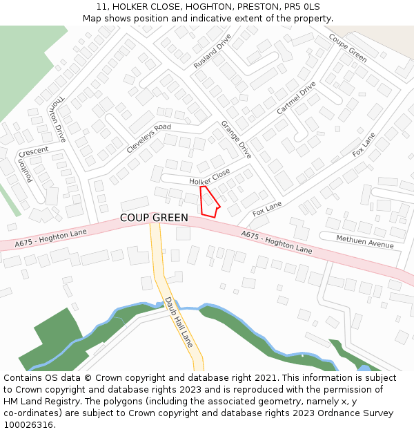 11, HOLKER CLOSE, HOGHTON, PRESTON, PR5 0LS: Location map and indicative extent of plot