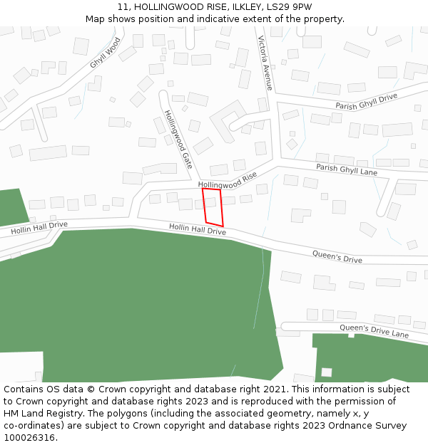 11, HOLLINGWOOD RISE, ILKLEY, LS29 9PW: Location map and indicative extent of plot