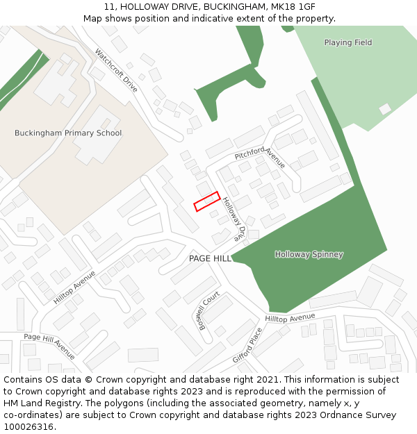 11, HOLLOWAY DRIVE, BUCKINGHAM, MK18 1GF: Location map and indicative extent of plot