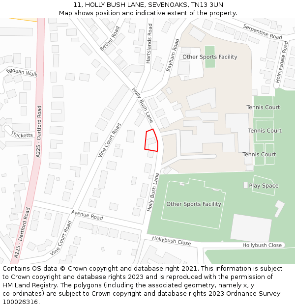 11, HOLLY BUSH LANE, SEVENOAKS, TN13 3UN: Location map and indicative extent of plot