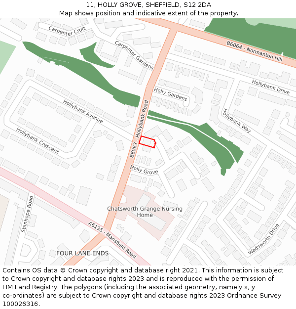 11, HOLLY GROVE, SHEFFIELD, S12 2DA: Location map and indicative extent of plot