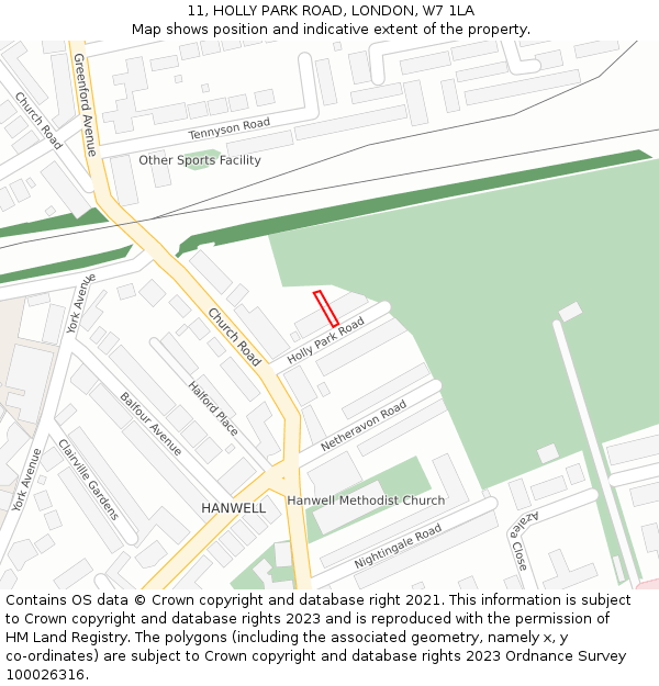 11, HOLLY PARK ROAD, LONDON, W7 1LA: Location map and indicative extent of plot