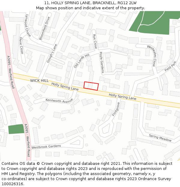 11, HOLLY SPRING LANE, BRACKNELL, RG12 2LW: Location map and indicative extent of plot