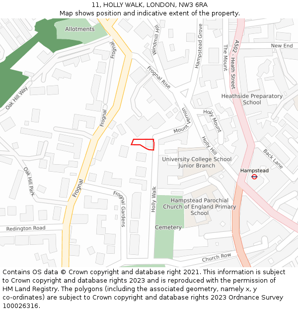 11, HOLLY WALK, LONDON, NW3 6RA: Location map and indicative extent of plot