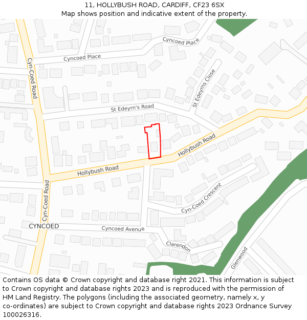 11, HOLLYBUSH ROAD, CARDIFF, CF23 6SX: Location map and indicative extent of plot