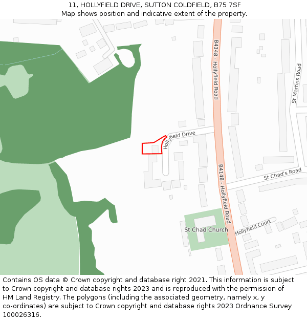 11, HOLLYFIELD DRIVE, SUTTON COLDFIELD, B75 7SF: Location map and indicative extent of plot