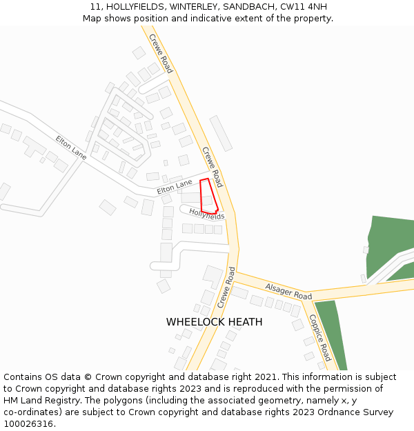 11, HOLLYFIELDS, WINTERLEY, SANDBACH, CW11 4NH: Location map and indicative extent of plot