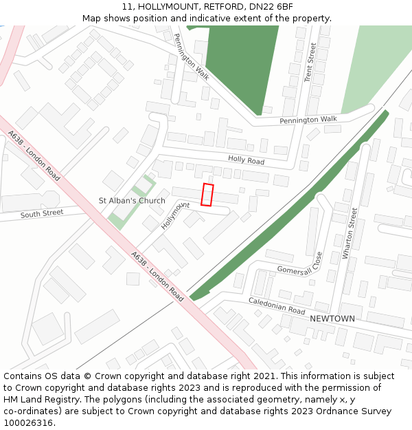 11, HOLLYMOUNT, RETFORD, DN22 6BF: Location map and indicative extent of plot