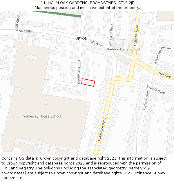 11, HOLM OAK GARDENS, BROADSTAIRS, CT10 2JF: Location map and indicative extent of plot