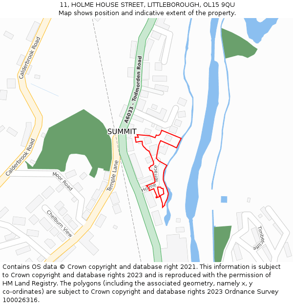 11, HOLME HOUSE STREET, LITTLEBOROUGH, OL15 9QU: Location map and indicative extent of plot