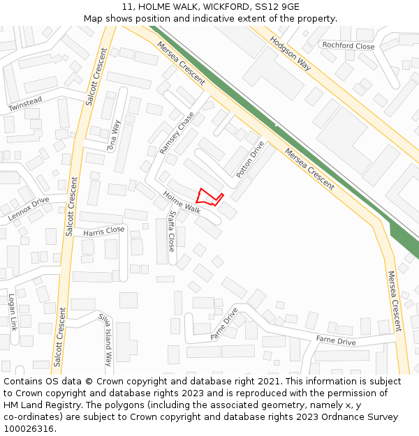 11, HOLME WALK, WICKFORD, SS12 9GE: Location map and indicative extent of plot