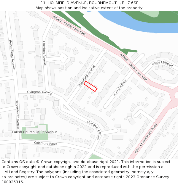 11, HOLMFIELD AVENUE, BOURNEMOUTH, BH7 6SF: Location map and indicative extent of plot