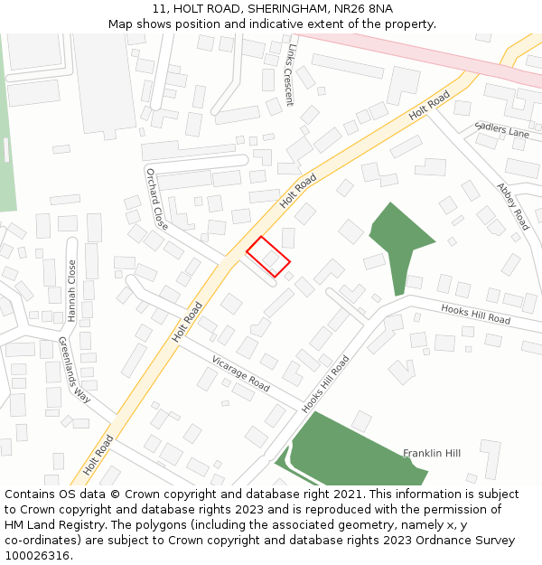 11, HOLT ROAD, SHERINGHAM, NR26 8NA: Location map and indicative extent of plot