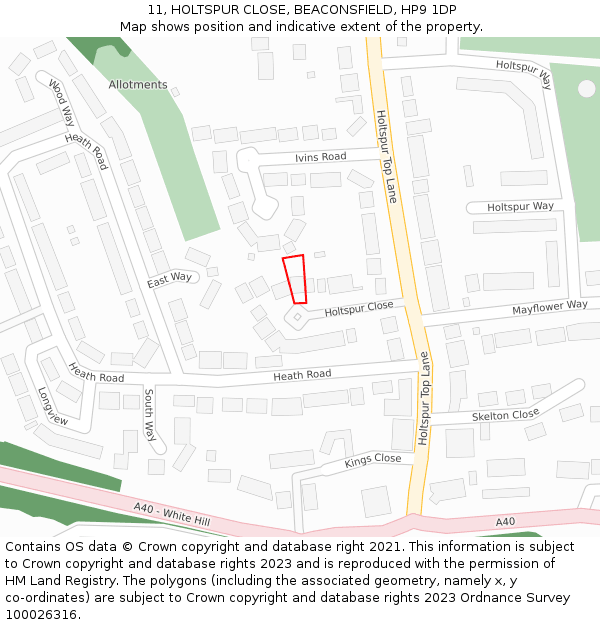 11, HOLTSPUR CLOSE, BEACONSFIELD, HP9 1DP: Location map and indicative extent of plot