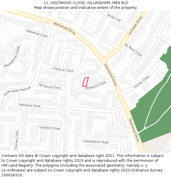 11, HOLTWOOD CLOSE, GILLINGHAM, ME8 9LD: Location map and indicative extent of plot