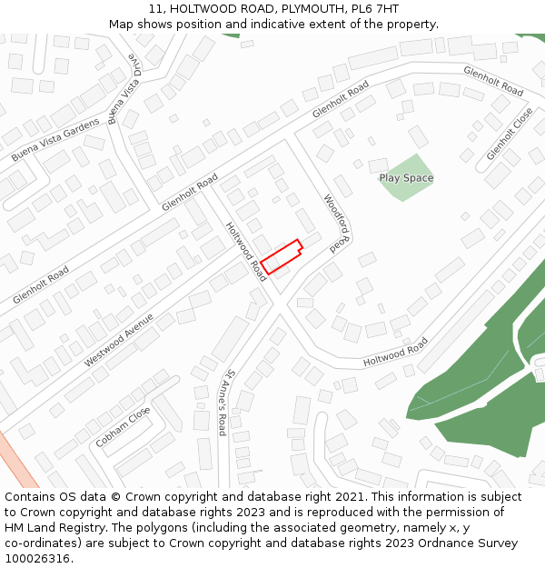 11, HOLTWOOD ROAD, PLYMOUTH, PL6 7HT: Location map and indicative extent of plot