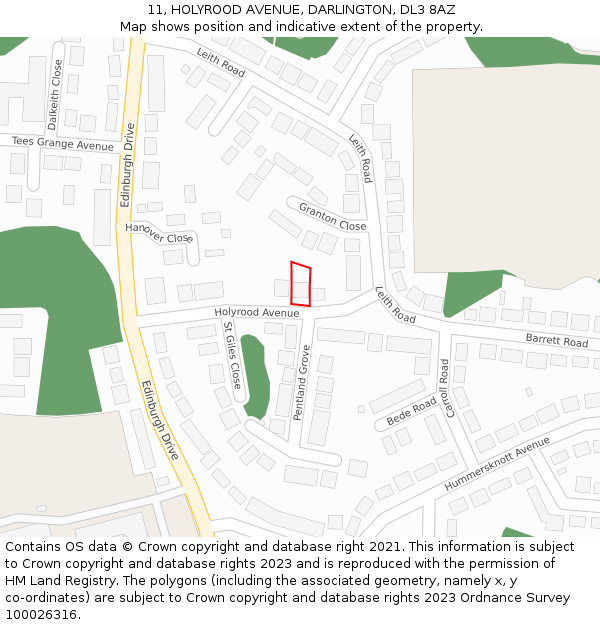 11, HOLYROOD AVENUE, DARLINGTON, DL3 8AZ: Location map and indicative extent of plot