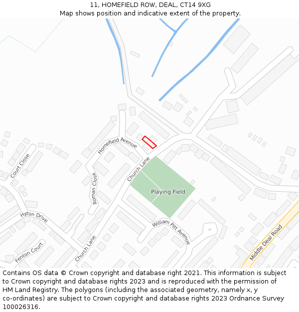 11, HOMEFIELD ROW, DEAL, CT14 9XG: Location map and indicative extent of plot