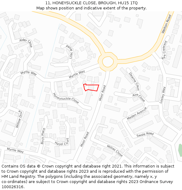 11, HONEYSUCKLE CLOSE, BROUGH, HU15 1TQ: Location map and indicative extent of plot