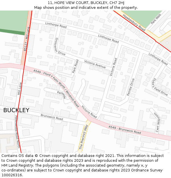 11, HOPE VIEW COURT, BUCKLEY, CH7 2HJ: Location map and indicative extent of plot