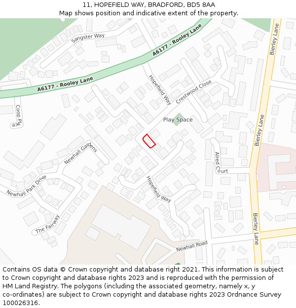 11, HOPEFIELD WAY, BRADFORD, BD5 8AA: Location map and indicative extent of plot