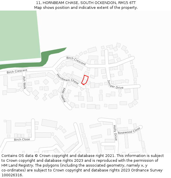 11, HORNBEAM CHASE, SOUTH OCKENDON, RM15 6TT: Location map and indicative extent of plot