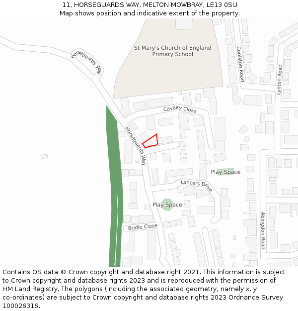 11, HORSEGUARDS WAY, MELTON MOWBRAY, LE13 0SU: Location map and indicative extent of plot