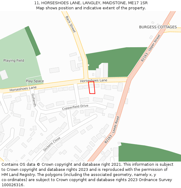11, HORSESHOES LANE, LANGLEY, MAIDSTONE, ME17 1SR: Location map and indicative extent of plot