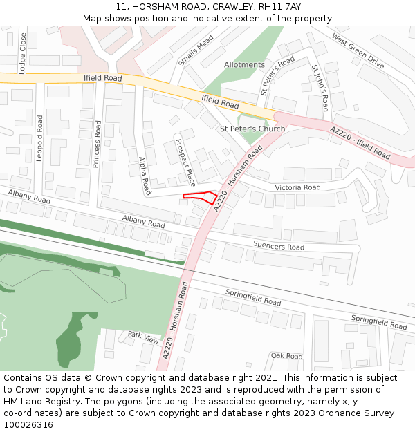 11, HORSHAM ROAD, CRAWLEY, RH11 7AY: Location map and indicative extent of plot