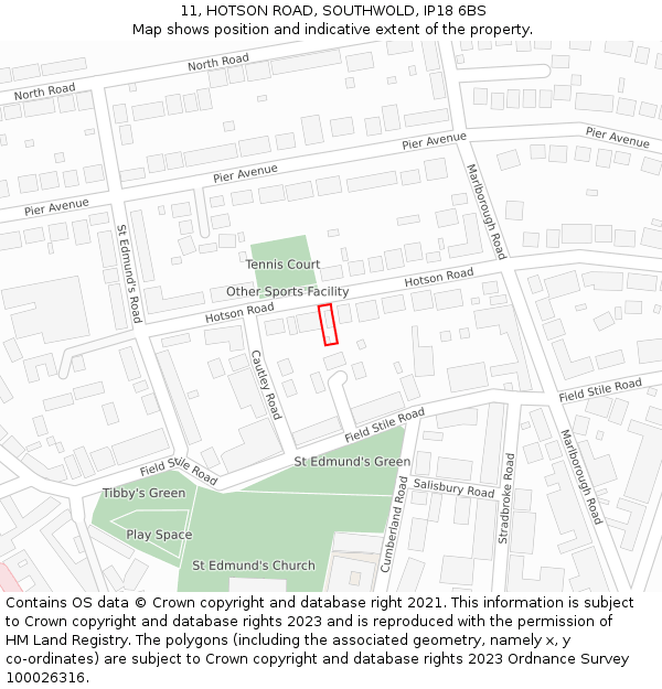 11, HOTSON ROAD, SOUTHWOLD, IP18 6BS: Location map and indicative extent of plot