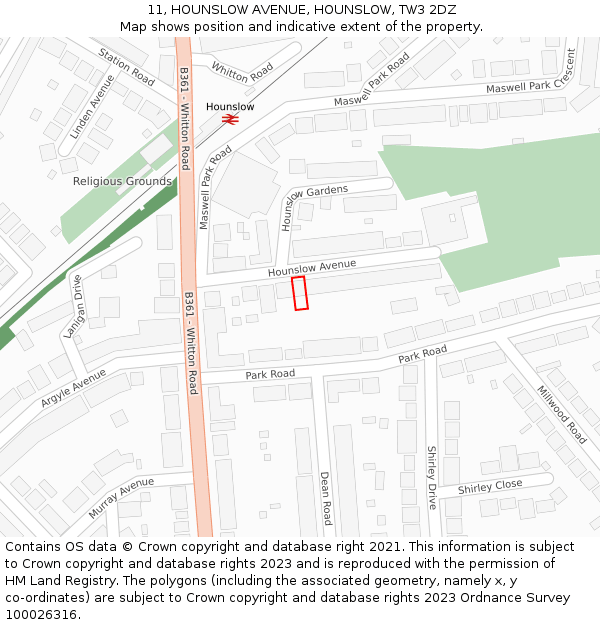 11, HOUNSLOW AVENUE, HOUNSLOW, TW3 2DZ: Location map and indicative extent of plot