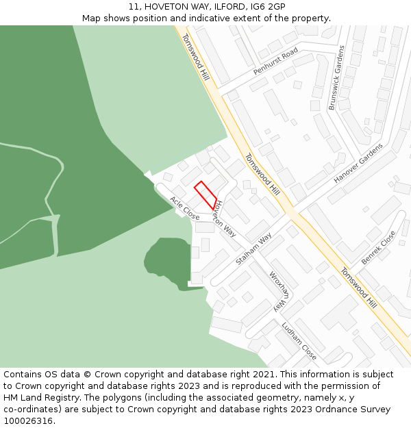 11, HOVETON WAY, ILFORD, IG6 2GP: Location map and indicative extent of plot