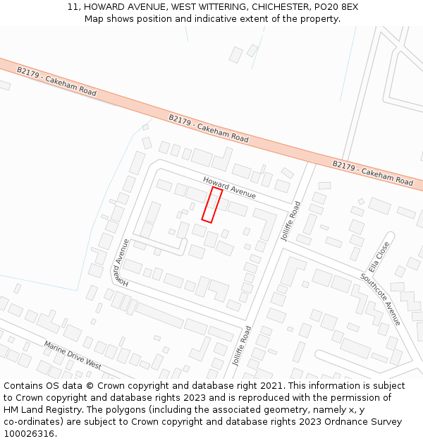 11, HOWARD AVENUE, WEST WITTERING, CHICHESTER, PO20 8EX: Location map and indicative extent of plot