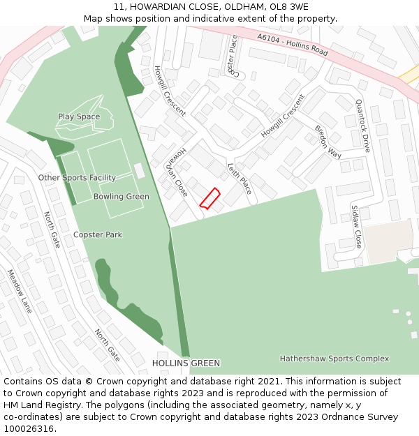 11, HOWARDIAN CLOSE, OLDHAM, OL8 3WE: Location map and indicative extent of plot